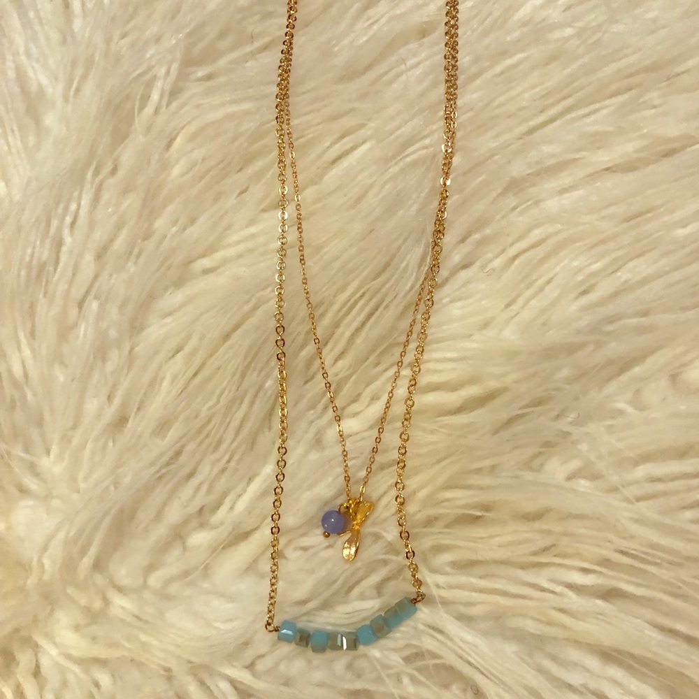 Double gemstone gold necklace